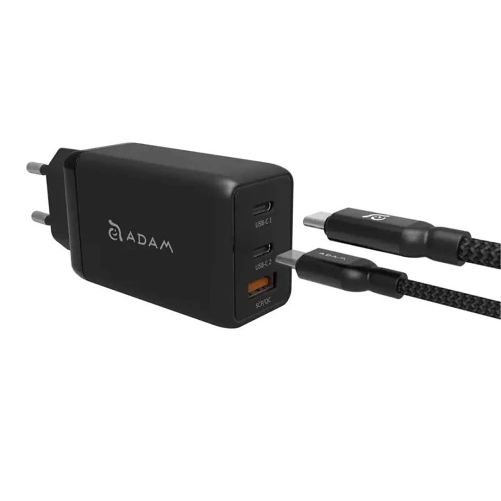 Adam Elements OMNIA F6 – 65W GaN rychlonabíjecí set s kabelem, 2x USB-C + 1x USB-A, černá